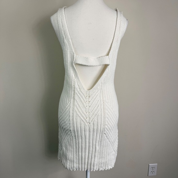 Anthropologie Ivory Pointelle Crochet Open Back Mini Dress Size Large - Picture 5 of 8
